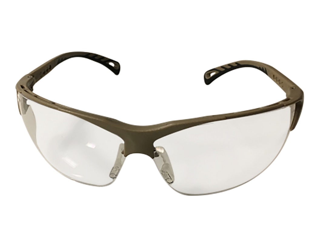 ASG Clear Lens Protective Glasses with Adjustable Temples and Tan Frame